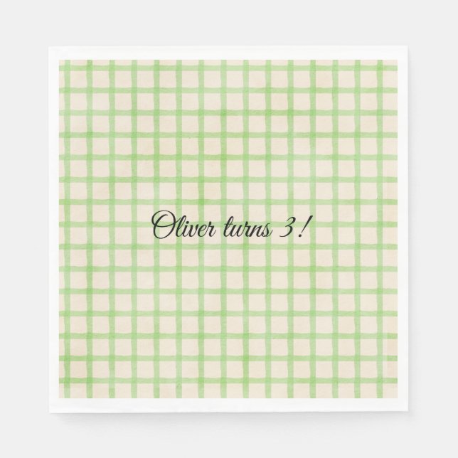 Custom message green gingham pattern napkin (Front)