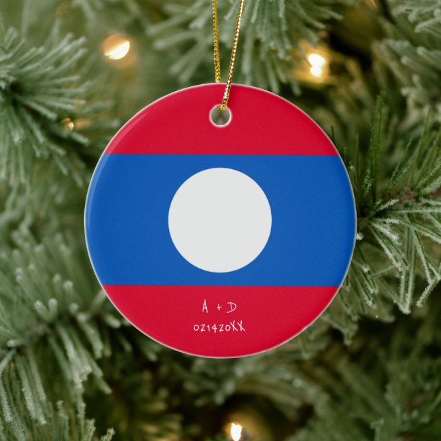 Custom Message Laos Flag Ceramic Ornament (Tree)