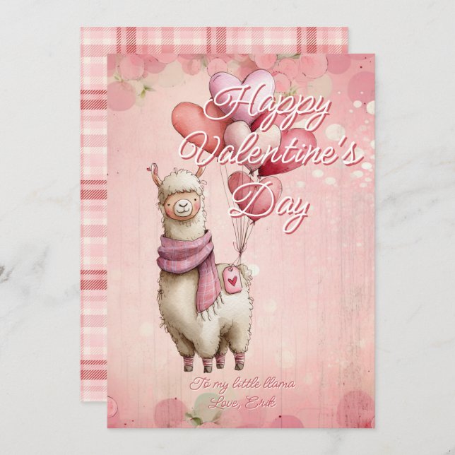 Custom Message Llama Animal Valentines Day Holiday Card (Front/Back)