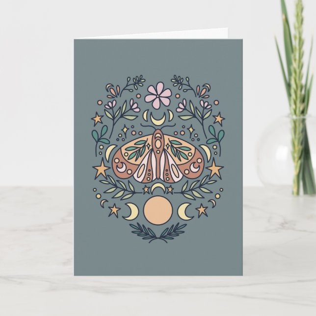 Custom Message Magical Moon Moth Illustration Thank You Card (Front)