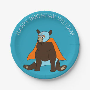 Custom Message Mexican Wrestler Luchador Bear Paper Plate
