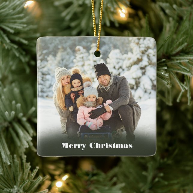 Custom Message Photo Christmas Ceramic Ornament (Tree)