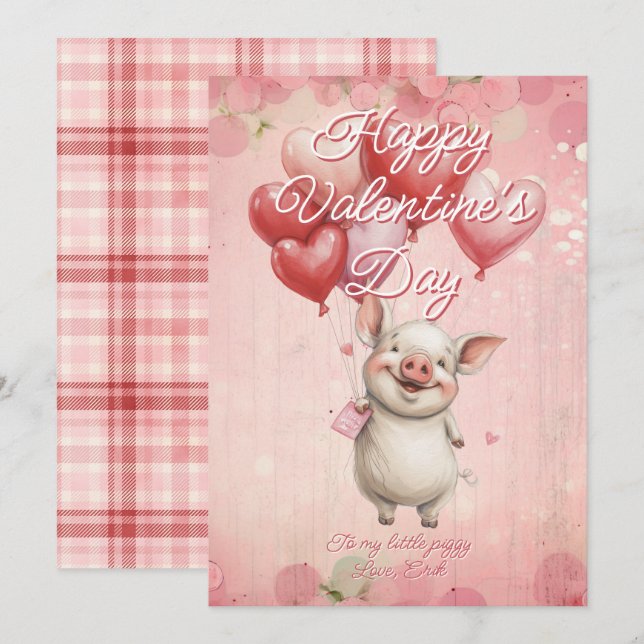 Custom Message Pig Animal Valentines Day Holiday Card (Front/Back)