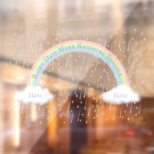 Custom Message Rainbow Arch & Fluffy White Clouds Window Cling