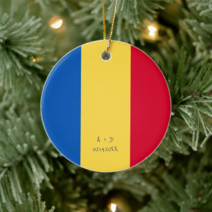 Custom Message Romania Flag Ceramic Ornament