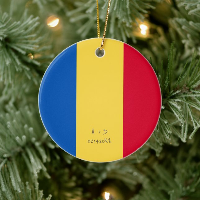 Custom Message Romania Flag Ceramic Ornament (Tree)