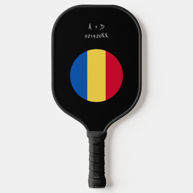 Custom Message Romania Flag Pickleball Paddle (Front)