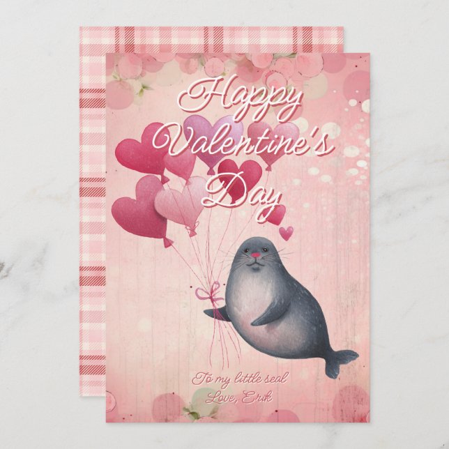 Custom Message Seal Animal Valentines Day Holiday Card (Front/Back)