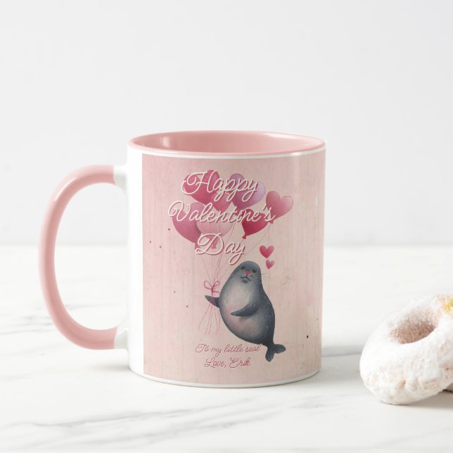 Custom Message Seal Animal Valentine's Day Mug (With Donut)