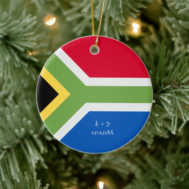 Custom Message South Africa Flag Ceramic Ornament (Tree)