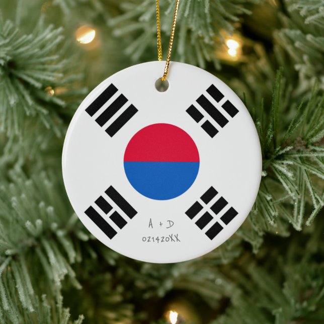 Custom Message South Korea Flag Ceramic Ornament (Tree)
