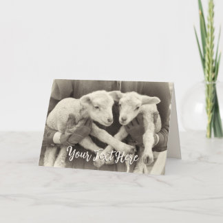 Custom Message Vintage Twin Lambs Card