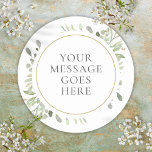 Custom Message Watercolor Leaves Greenery Wedding Classic Round Sticker<br><div class="desc">Featuring delicate watercolor greenery,  this chic botanical sticker can be personalized with your special wedding message. Designed by Thisisnotme©</div>