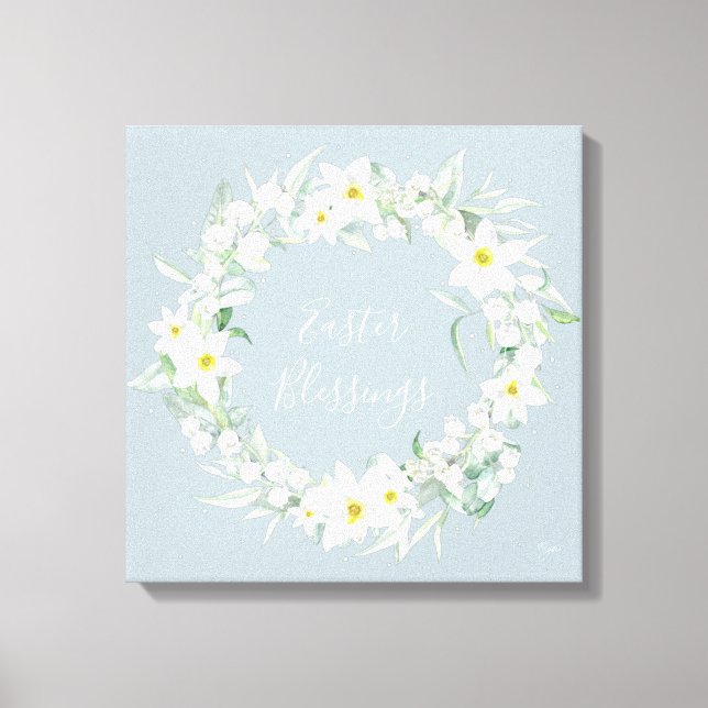 Custom Message White Floral Easter Wreath Canvas Print (Front)