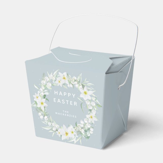 Custom Message White Floral Easter Wreath Favor Box (Front Side)