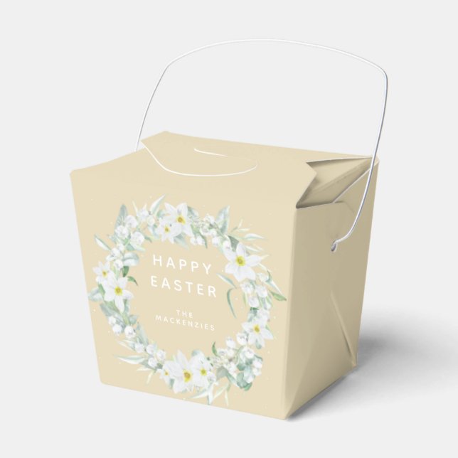 Custom Message White Floral Easter Wreath Favor Box (Front Side)