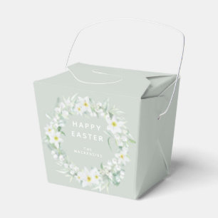 Custom Message White Floral Easter Wreath Favor Box