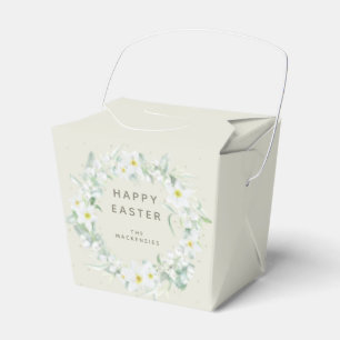 Custom Message White Floral Easter Wreath Favor Box