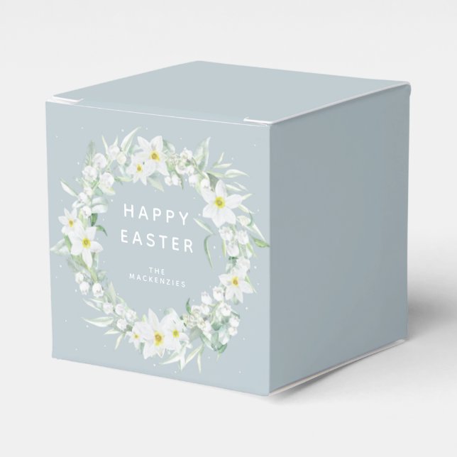 Custom Message White Floral Easter Wreath Favor Box (Front Side)