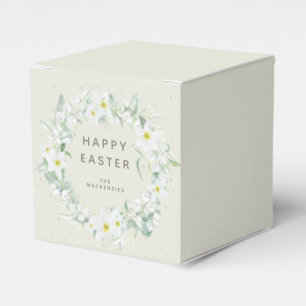 Custom Message White Floral Easter Wreath Favor Box