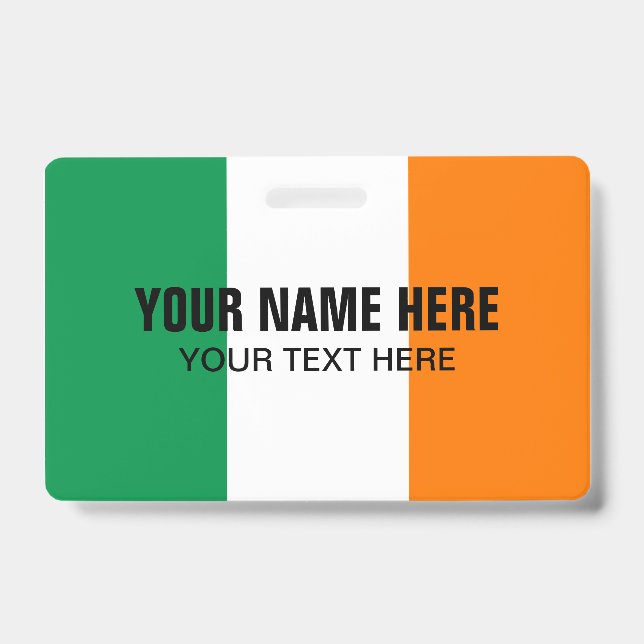 Custom metal clip badge with Irish flag logo (Front)