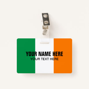 Custom metal clip badge with Irish flag logo