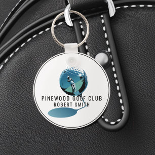 Custom Metal Golf Bag Tag, Personalized Round Name Keychain