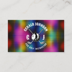 Custom Metallic Colourful Golf Monogram Design Business Card