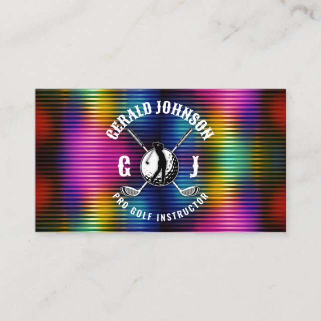 Custom Metallic Colourful Golf Monogram Design Business Card (Front)