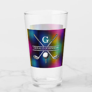 Custom Metallic Colourful Golf Monogram Design Glass