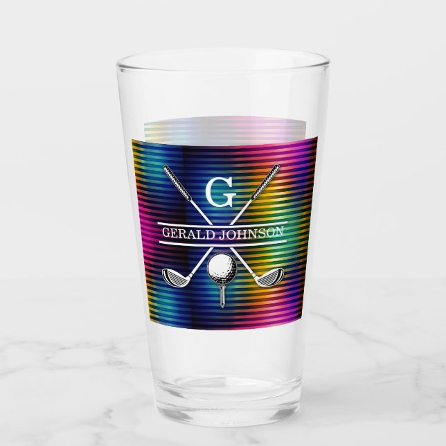 Custom Metallic Colourful Golf Monogram Design Glass (Front)