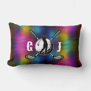 Custom Metallic Colourful Golf Monogram Design Lumbar Pillow