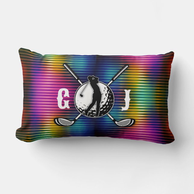 Custom Metallic Colourful Golf Monogram Design Lumbar Pillow (Front)
