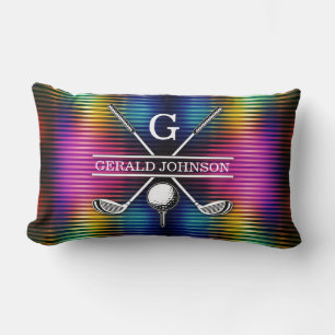 Custom Metallic Colourful Golf Monogram Design Thr Lumbar Pillow