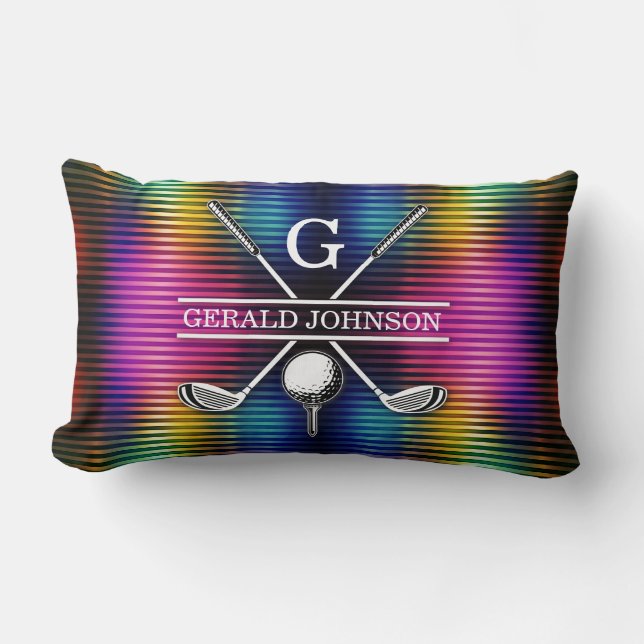 Custom Metallic Colourful Golf Monogram Design Thr Lumbar Pillow (Front)