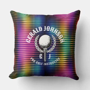 Custom Metallic Colourful Golf Monogram Design Throw Pillow