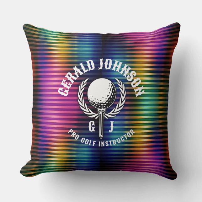 Custom Metallic Colourful Golf Monogram Design Throw Pillow (Front)
