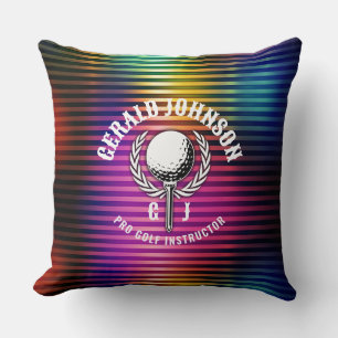 Custom Metallic Colourful Golf Monogram Design Throw Pillow