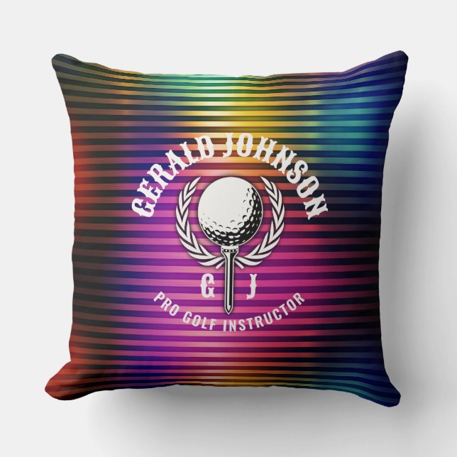 Custom Metallic Colourful Golf Monogram Design Throw Pillow (Front)