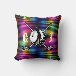 Custom Metallic Colourful Golf Monogram Design Throw Pillow