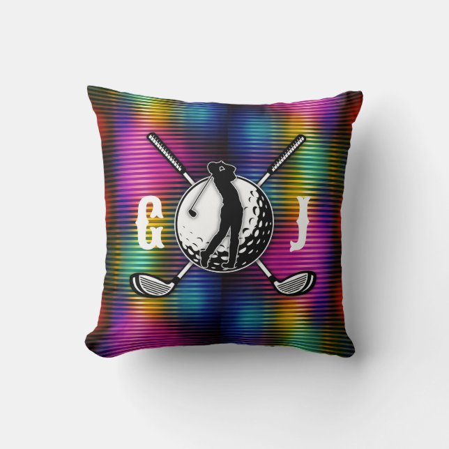 Custom Metallic Colourful Golf Monogram Design Throw Pillow (Front)