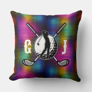 Custom Metallic Colourful Golf Monogram Design Throw Pillow