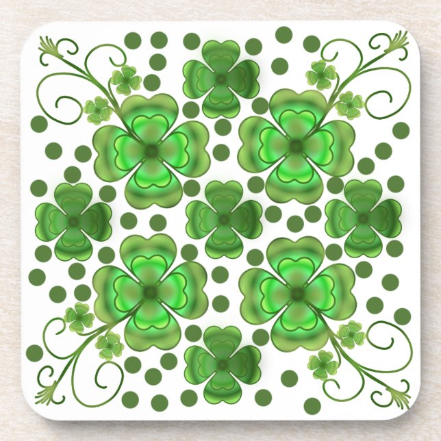 Custom Metallic Green Clover & Swirl Pattern  Coaster (Front)