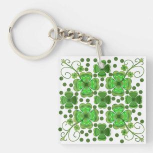 Custom Metallic Green Clover & Swirl Pattern Keychain