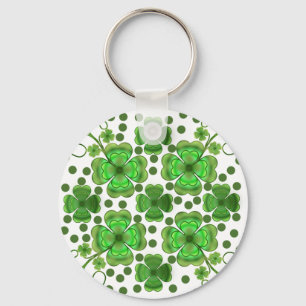 Custom Metallic Green Clover & Swirl Pattern  Keychain