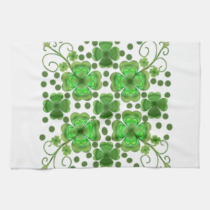 Custom Metallic Green Clover & Swirl Pattern  Kitchen Towel