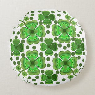 Custom Metallic Green Clover & Swirl Pattern  Round Pillow