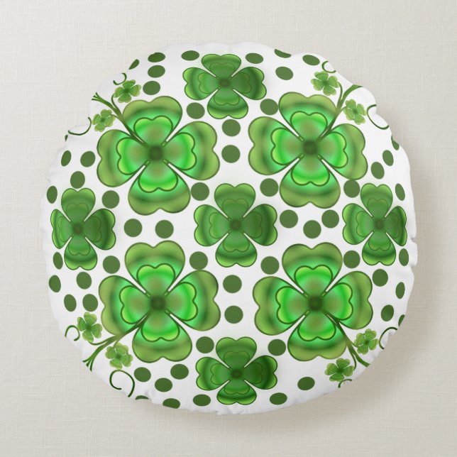 Custom Metallic Green Clover & Swirl Pattern  Round Pillow (Front)