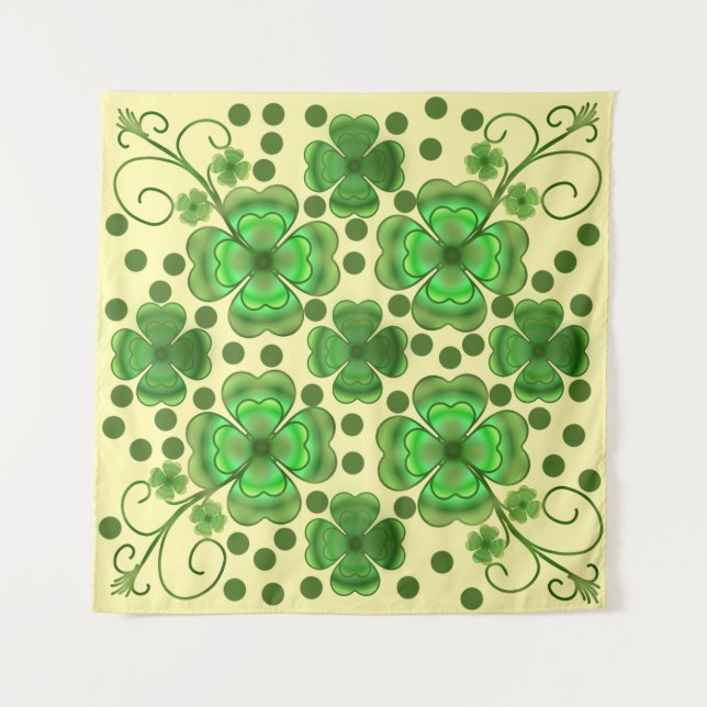 Custom Metallic Green Clover & Swirl Pattern  Tapestry (Front)