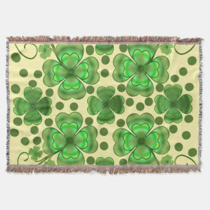 Custom Metallic Green Clover & Swirl Pattern  Throw Blanket